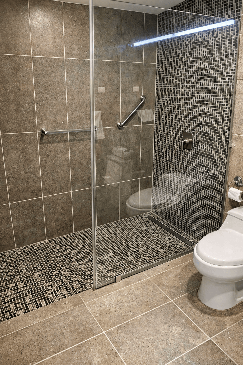 Ducha con mosaico de piedra